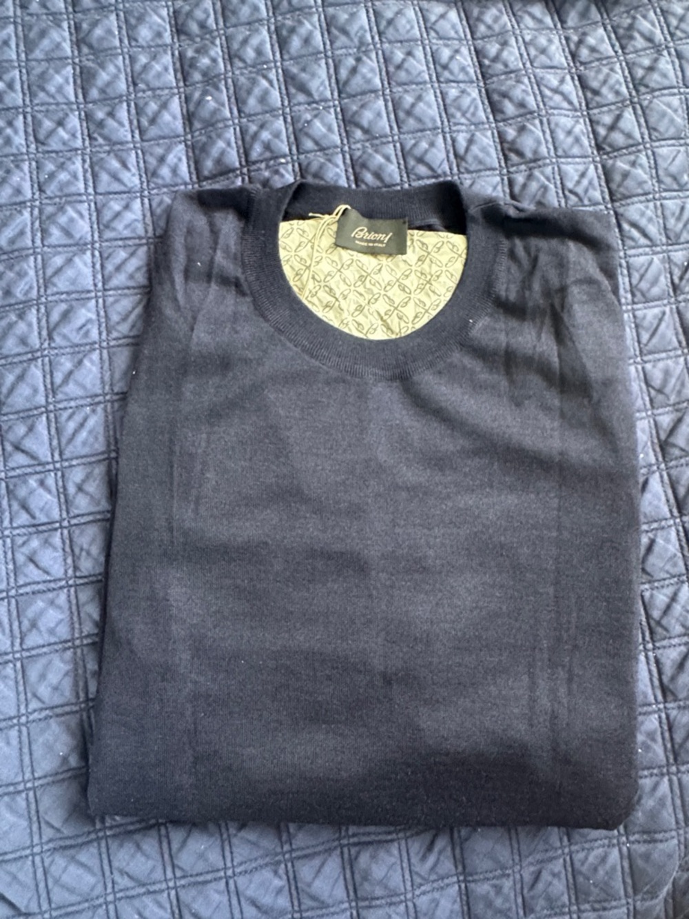 Brioni Navy Crewneck Sweater with Signature Taping